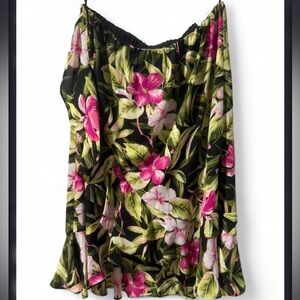 Kasper Black and Pink Floral Midi Skirt